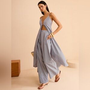 NWT Commense Blue & White Pinstripe Open Tank Long and Pants Set